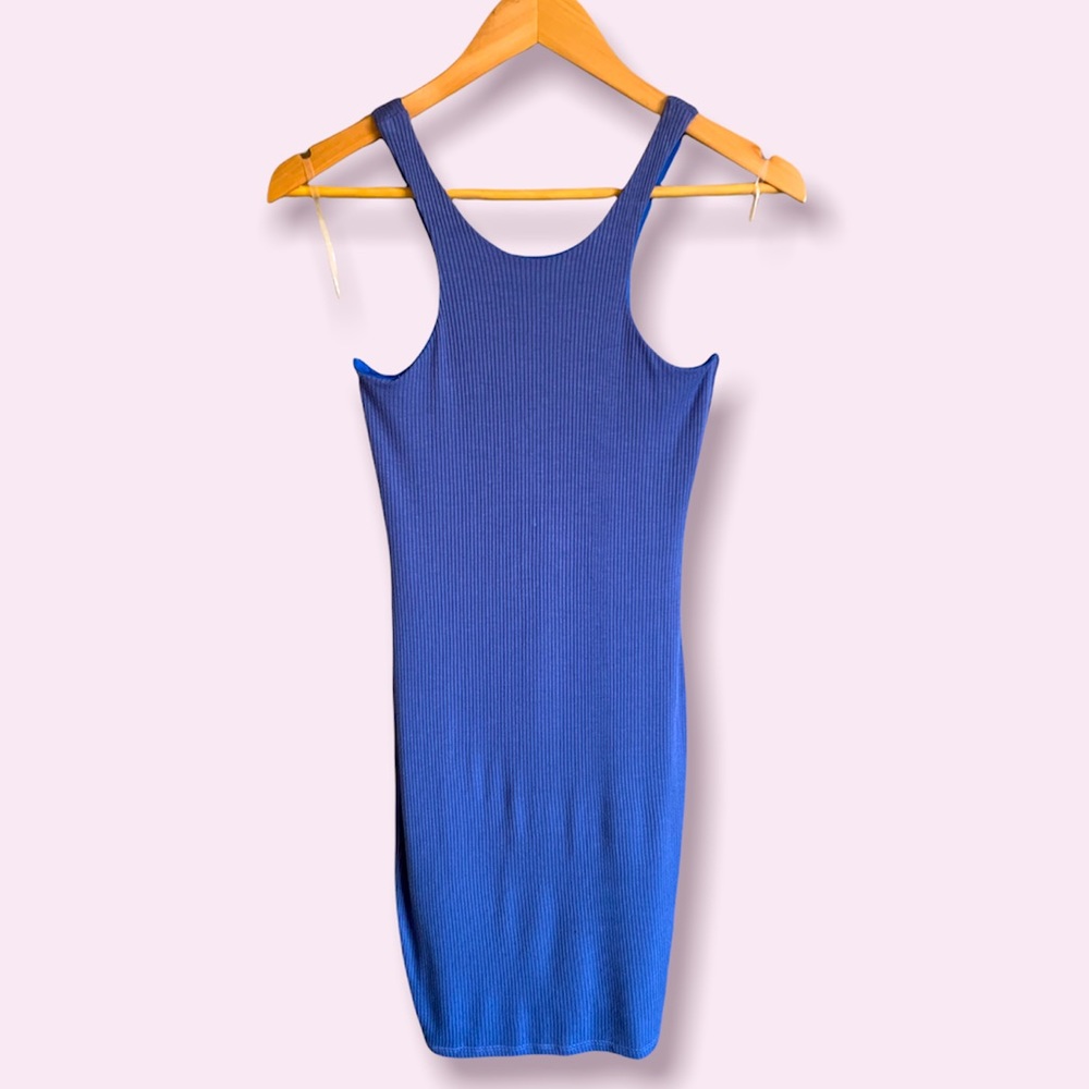 Periwinkle Ribbed Cotton Dress Size Medium Stretch Mini Dress Tank Top
